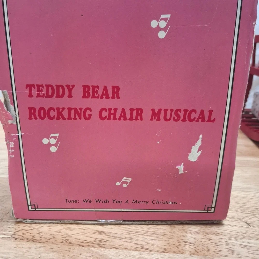 Vintage Teddy Bear Rocking Chair Musical Christmas Decor Red OS Good Pre-owned